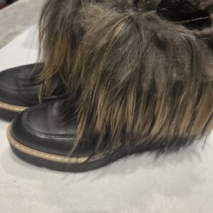 Faux Fur Trim Women's Black Leather Ankle Boots
